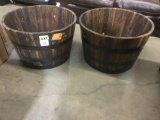 Lot of (2) Real Wood Dia Cedar Half Whiskey Barrel Planter