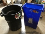 Lot of (1) 32 Gallon Trash Can and (1) Highboy Recycling Container