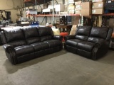 Brown Leather Reclining Sofa and Loveseat Set