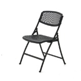 Lot of (4) HDX Black Plastic Seat Outdoor Safe Folding Chairs