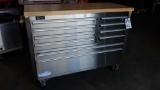 Trinity Stainless Steel 10 Drawer Rolling Tool Chest with Butcher Block Top