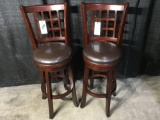 (2) Coaster Wooden Bar Height Stools With Padded Seats