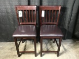 (2) Crown Mark Wooden Bar Height Stools With Padded Seats