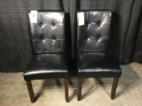(2) Black Leather Dining Room Chairs With Padded Seats