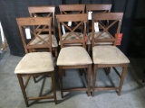 (6) Coaster Wooden Bar Height Stools With Cushioned Seats