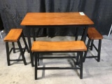 Wooden Table with (3) Bench Style Seats