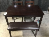 Coaster Dark Brown Table with (2) Chairs and (2) Bench***SMALL CHIP ON CORNER***