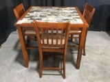 Coaster Wooden Table With Faux Marble Top and (3) Chairs
