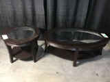 (1) Wooden Coffee Table With Glass Top and (1) Matching Wooden End Table