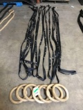 Lot of (7) Wooden Gymnastic Rings and (8) Straps