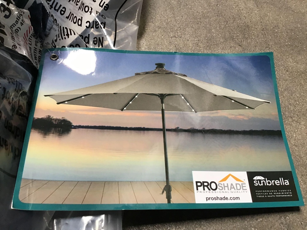 10ft Proshade Solar Led Auto Tilt Aluminum Umbrella In Indigo Estate Personal Property Yard Garden Garage Patio Garden Furniture Decor Auctions Online Proxibid