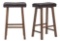 (2) StyleWell Walnut Wood Upholstered Bar Stool with Brown Faux Leather Saddle Seat (2 per box)