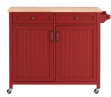 StyleWell Bainport Chili Red Kitchen Cart with Butcher Block Top