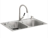 KOHLER All-in-One Brushed Stainless Steel Double Offset Bowl Drop-In