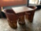 Jalisco Equipale Square Burnt Orange Table w/(2) Matching Cushioned Leather Barrel Chairs