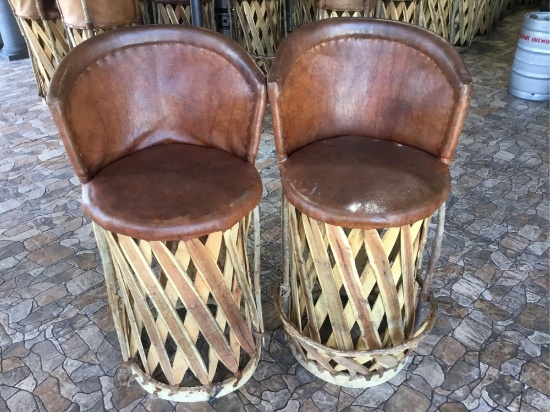 (2) Jalisco Equipale Cushioned Leather Barrel Barstools