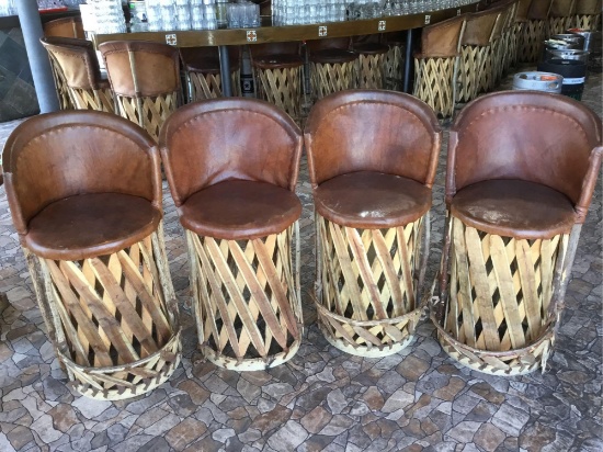 (4) Jalisco Equipale Cushioned Leather Barrel Barstools