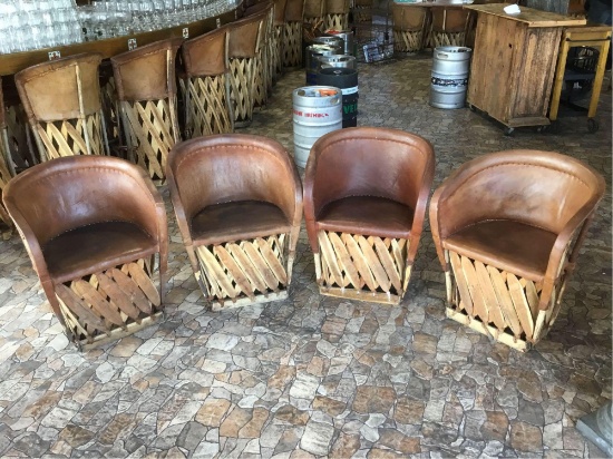 (4) Jalisco Equipale Cushioned Leather Barrel Chairs