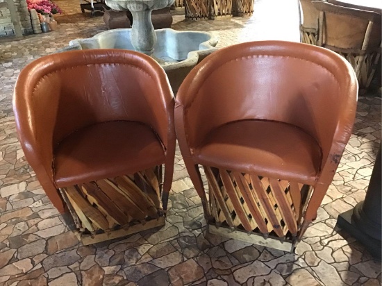 (2) Jalisco Equipale Burnt Orange Barrel Chairs