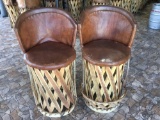 (2) Jalisco Equipale Cushioned Leather Barrel Barstools