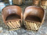 (2) Jalisco Equipale Cushioned Leather Barrel Chairs