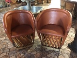 (2) Jalisco Equipale Burnt Orange Barrel Chairs