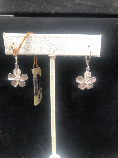 14mm 14k White Gold Plumeria with Diamond Earrings