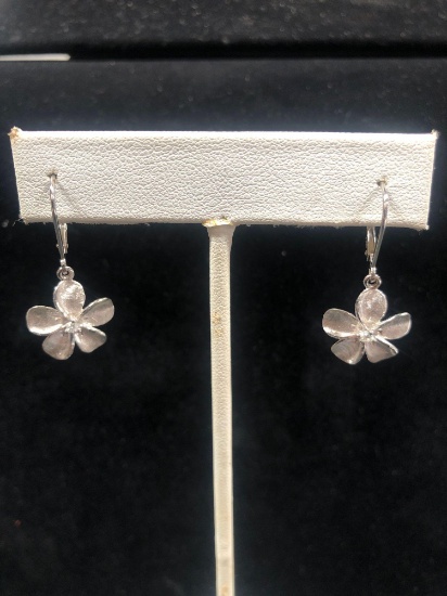 (2) Pairs of 12mm 14k White Gold Plumeria with Diamond Earrings