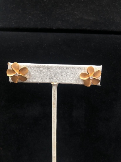 14k Gold Plumeria with Diamond Studs