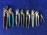 Lot of (8) Water Pump Pliers and (4) Adjustable Locking Pliers