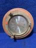 Vintage Brassom 10in. Nautical Brass & Oak Ship's Porthole Working Quartz Wall Clock