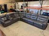 Grey Leather 6 Piece Power Reclining Sectional*SCUFF MARKS*