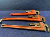(3) Assorted Large Adjustable Pipe Wrench