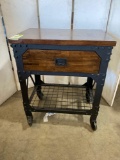 Metal and Wood Rolling Kitchen Island with Drawer