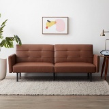 Mayview Sofa Bed with Buttonless Tufting and Removable Arms, Brown Faux Leather