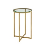 Walker Edison 16 in. Modern Glam Round Accent Side Table in Gold with Glass Top