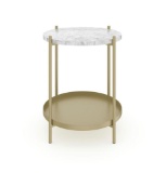 Nathan James Alexis White Faux Marble with Gold Brass Metal Frame Round End Side Table