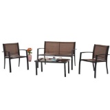 4-Piece Metal Patio Furniture Outdoor Textilene Bistro Set in Brown