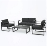 Nealie Modern Outdoor 4-Piece Dark Gray Aluminum Chat Set with Cushions