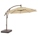 Hampton Bay 11 ft. Aluminum Cantilever Solar LED Offset Outdoor Patio Umbrella in Putty Tan