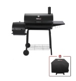 Royal Gourmet Charcoal Grill with Offset Smoker and Side Table in Black plus a Cover