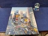 Lot of (1) Picture of Time Square and (1) Statue of Liberty Snow Globe