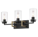 Golden Lighting Tribeca 4.63 in. 3-Light Black with Aged Brass Accents Bath Vanity Light
