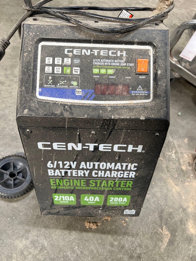 Cen-Tech 6/12v Automatic Battery Charger*1 WHEEL BROKEN* | Industrial  Machinery & Equipment Auto Repair Equipment Car Battery Chargers | Online  Auctions | Proxibid