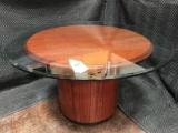 SteelCase Round Wooden Office Table with Round Tempered Glass Top