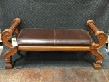 Roman Dark Brown Leather Upholstered Bench