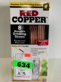 (3) Boxes of BulbHead Red Copper Straws, Assorted Straight & Bent, 8 Count