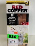 (3) Boxes of BulbHead Red Copper Straws, Assorted Straight & Bent, 8 Count