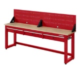 Husky Ready-To-Assemble 8 ft. Solid Wood Top Workbench in Red with Pegboard and 3 Drawers
