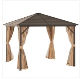 Outsunny Outdoor Hardtop Patio Gazebo Steel Canopy with Aluminum Frame, Curtains, and Top Hook, Dark